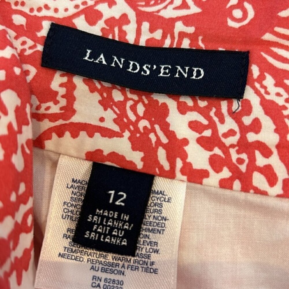 Land’s end cotton paisley print A-line skirt in coral/white size 12 - Picture 6 of 7